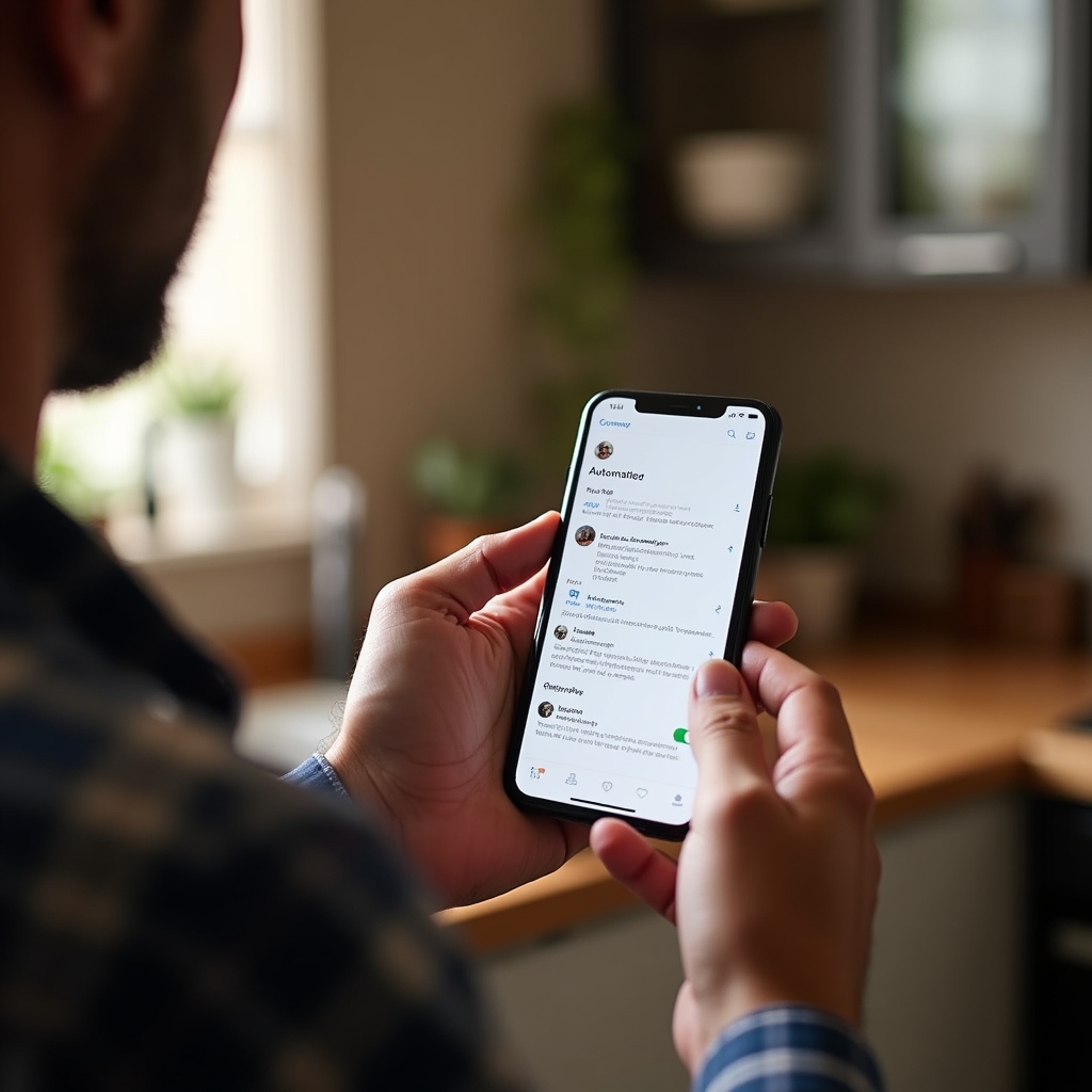 Teléfono celular mostrando la configuración de respuestas automáticas en WhatsApp Business